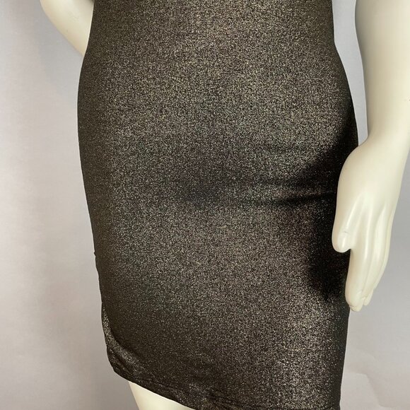 Ann Taylor Metallic Dress Gold Black Short Sleeve Gathered Sleeve Size‎ Medium - Picture 4 of 13
